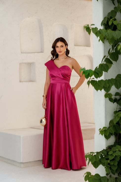 VESTIDO UM OMBRO SÓ RODADO VESTIDO DE FESTA PETRA FINA